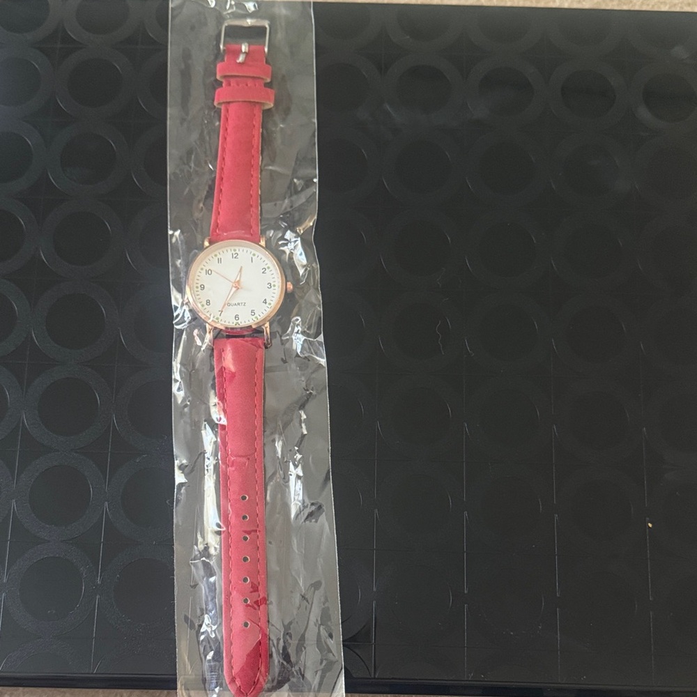 Elegant Red Leather Strap Watch